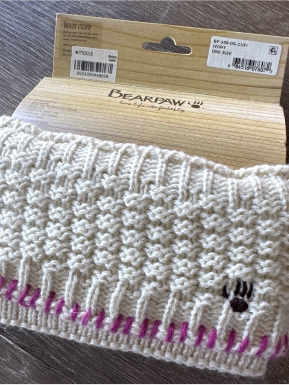 BearPaw Kids Ivory Knit Boot Cuff with Pink Stitch Accent